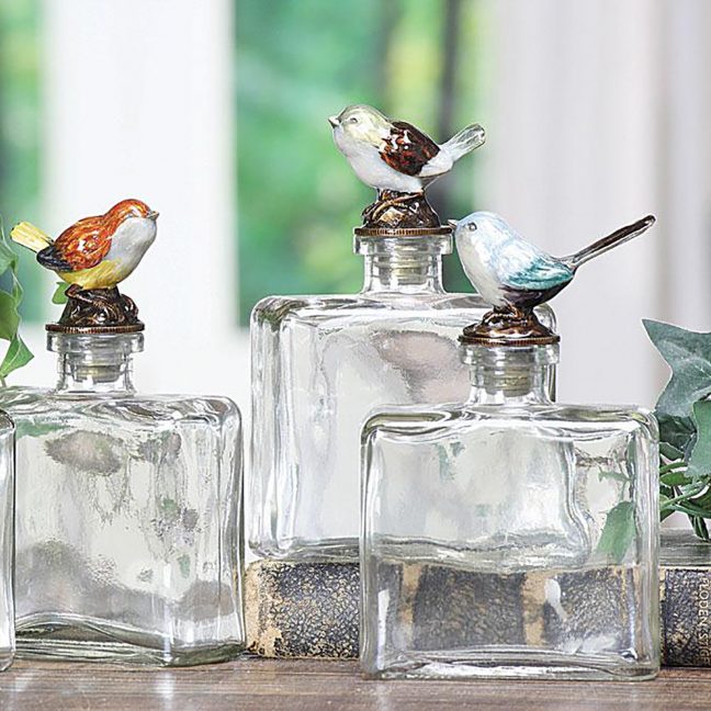 Square Glass Bottle With Bird Stopper