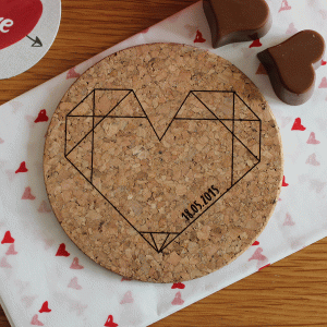 Origami Heart Cork Coaster, Personalised