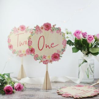 Floral Wreath Wedding Table Number, Wood