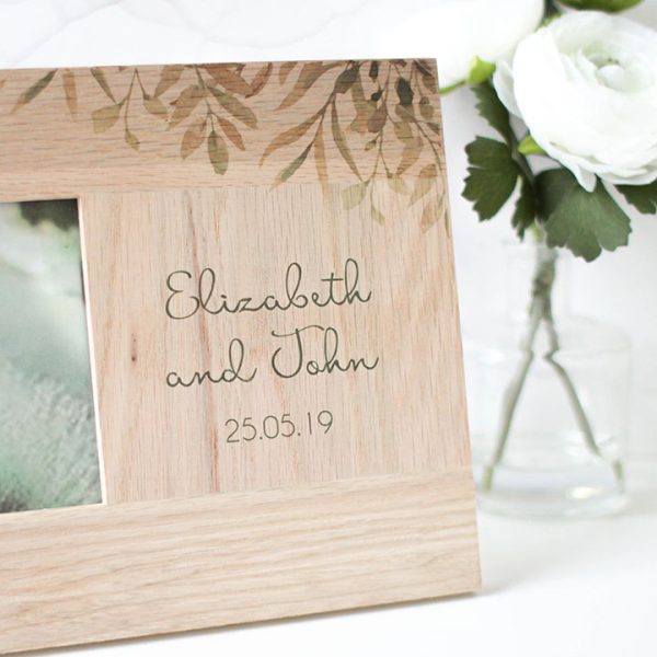 Personalised Oak Photo Frame, Botanical Wedding