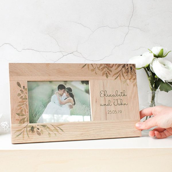 Personalised Oak Photo Frame, Botanical Wedding