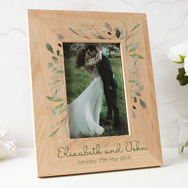 Oak Photo Frame, Personalised Botanical Wedding