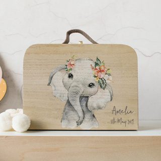 Personalised Wooden Suitcase, Baby Elephant