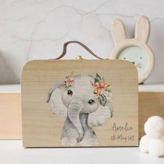 Personalised Wooden Suitcase, Baby Elephant