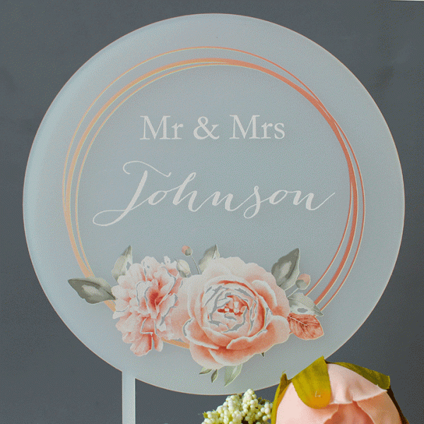 Personalised Wedding Cake Topper Rose Design