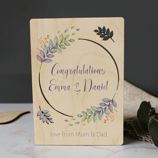 Personalised Wedding Congratulations Card In Wood