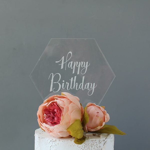 Happy Birthday Cake Topper, Clear Acrylic RFCK003