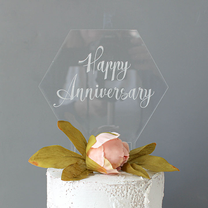 Happy Anniversary Cake Topper, Clear Acrylic RFCK004