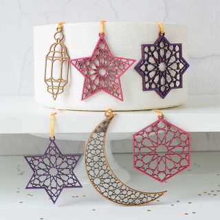 Eid Decorations In Wood, Set Of Six EIRFHA001UV