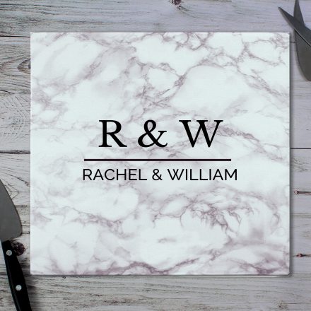 Personalised Marble Effect Glass Chopping Board PMCP080781