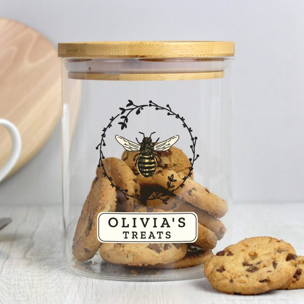 Personalised Glass Jar With Bamboo Lid, Bee Design PMCP1007D77