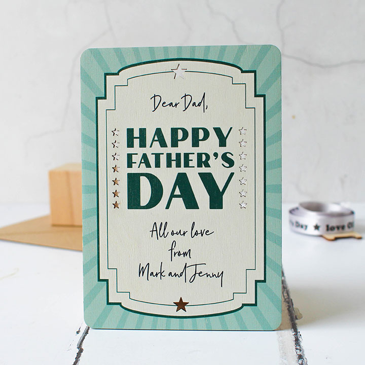Personalised Happy Fathers Day Wooden Keepsake Card RFPCD009UV