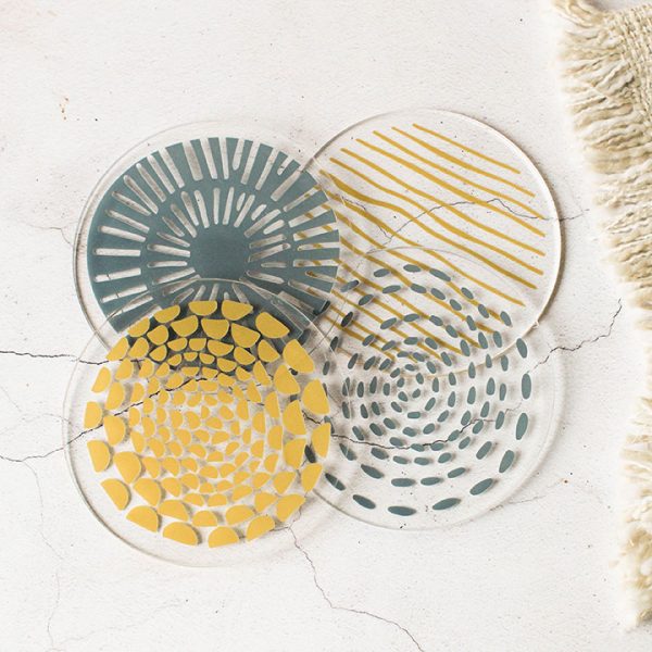 Coasters Set Of Four, Mustard And Grey RFCO003UV