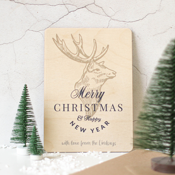 Personalised Christmas Card, Wooden Christmas Card XMRFPCD002UV
