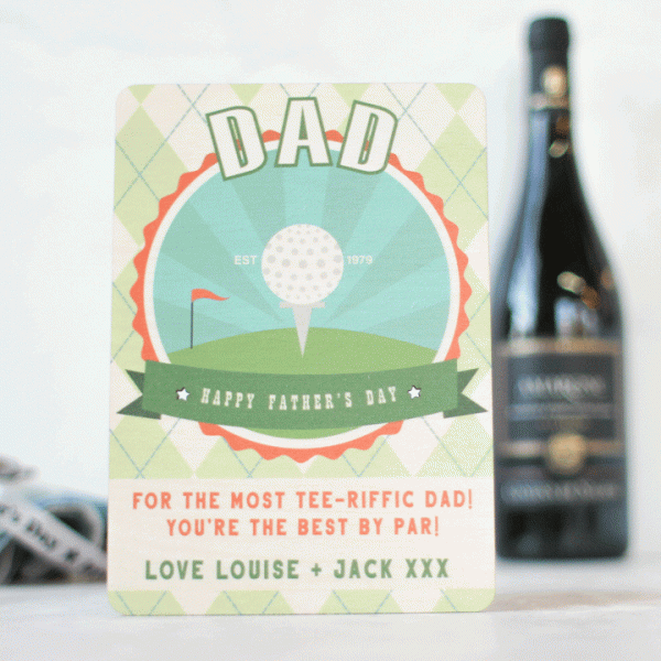 Personalised Fathers Day Card In Wood, Golf RFPCD015UV