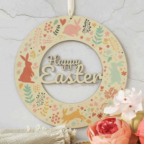 Happy Easter Wreath, Cream RFWR001UVB