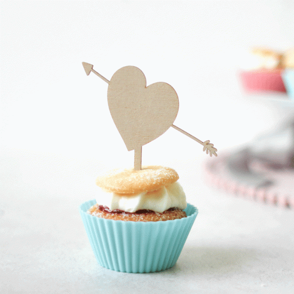 Personalised Heart Wooden Cupcake Topper With Initials RFTB040