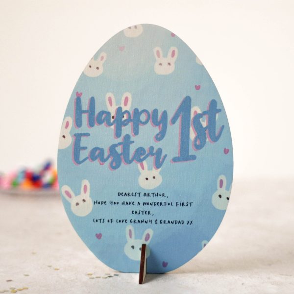 Personalised Easter Card In Wood, 1st Easter EACD003UV