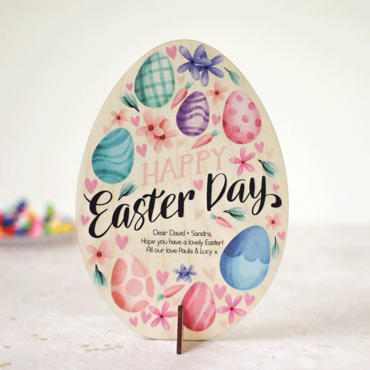 Personalised Wooden Easter Card, Eggs EACD005UV