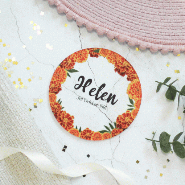 Personalised Birth Flower Coaster, October, Marigold RFPCO003UV
