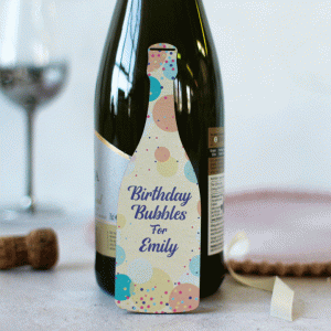 Personalised Gift Tag, Wooden Bottle, Birthday Bubbles RFPDE008UV