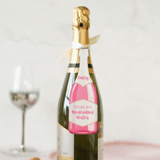 Personalised Pink Champagne Gift Tag, Bottle In Wood RFPDE009UV