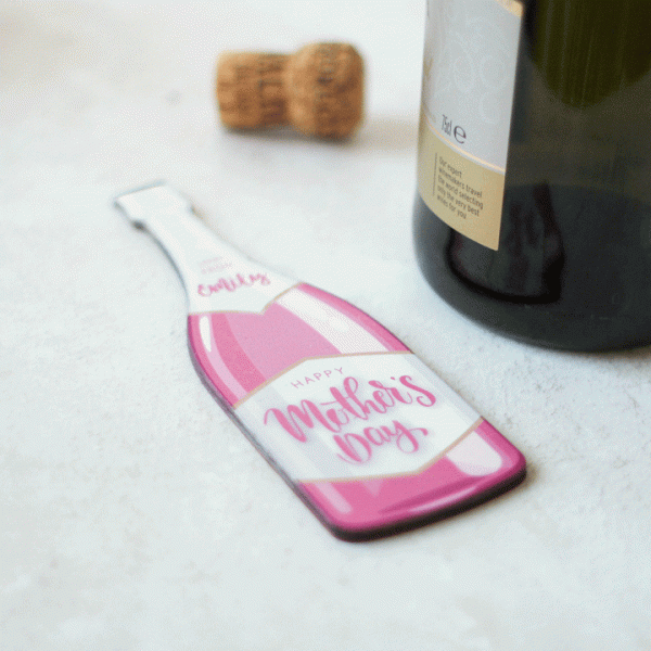 Personalised Mothers Day Pink Champagne Bottle Gift Tag RFPDE010UV