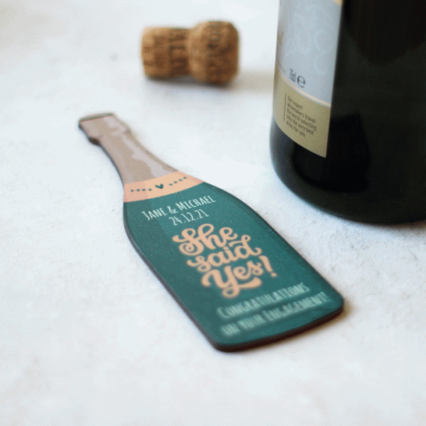 Personalised Engagement Gift Tag, Wooden Bottle Label RFPDE011UV