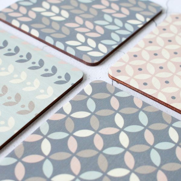Coasters Set Of Four, Danish Pastel Patterns