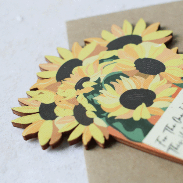 Personalised Sunflowers Card In Wood