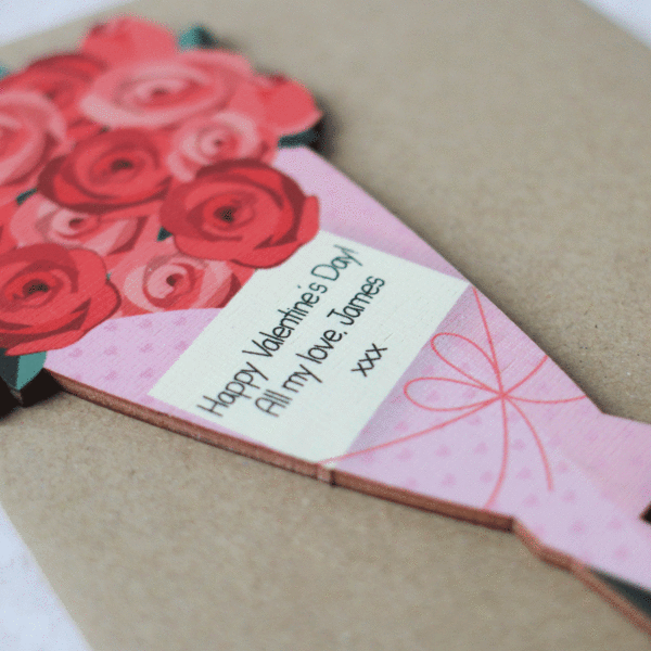 Personalised Valentines Card In Wood, Roses