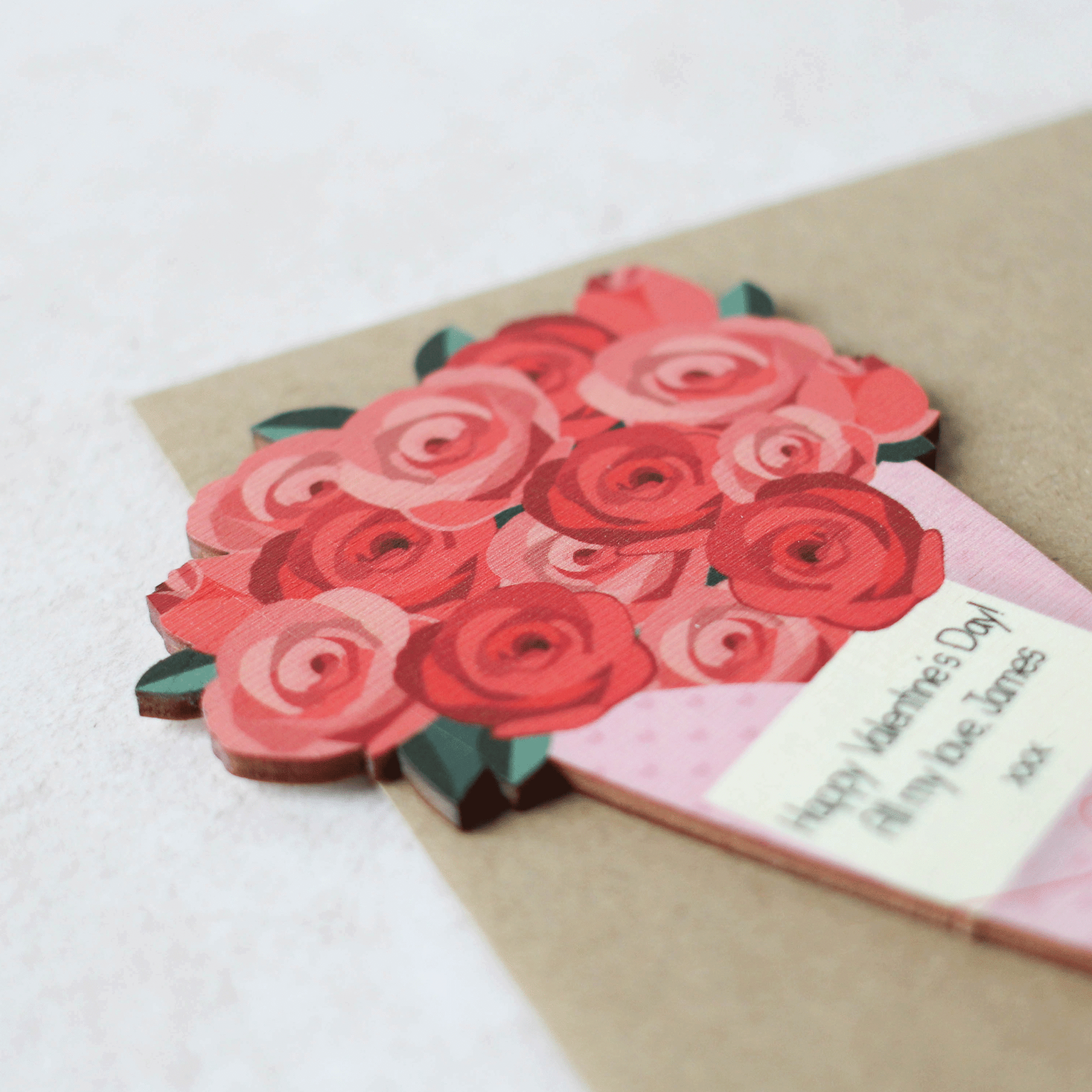 Personalised Valentines Card In Wood, Roses