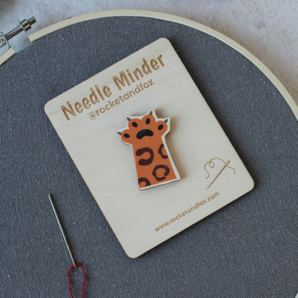 Needle Minder In Wood, Cat Paws