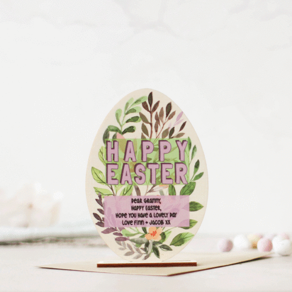 Wooden Easter Card, Botanical, Personalised