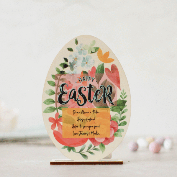 Wooden Easter Card, Spring Flowers, Personalised