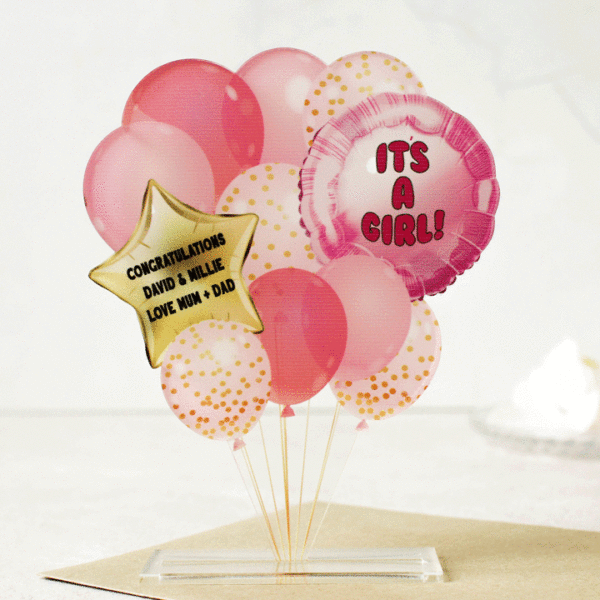 Personalised New Baby Girl Balloon Card