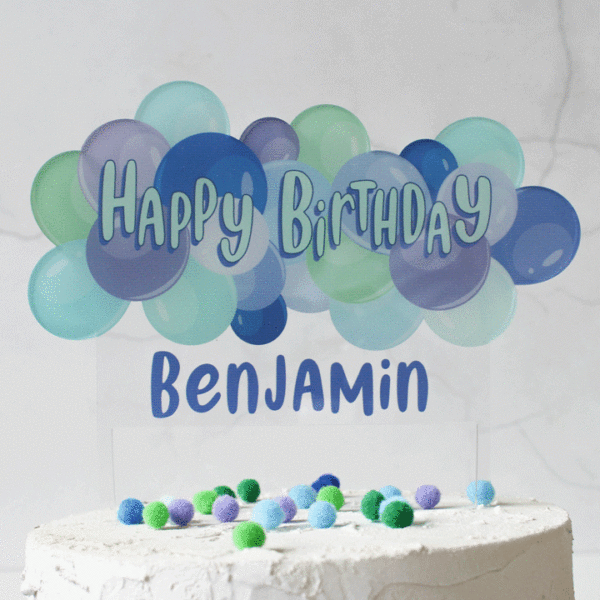 Personalised Balloon Cake Topper, Blue
