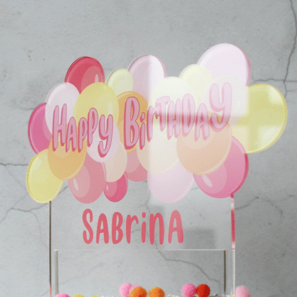 Personalised Balloon Cake Topper, Pink