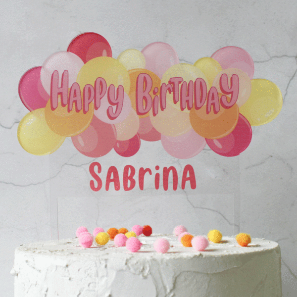 Personalised Balloon Cake Topper, Pink