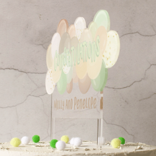 Personalised Cake Topper, Neutral Balloons