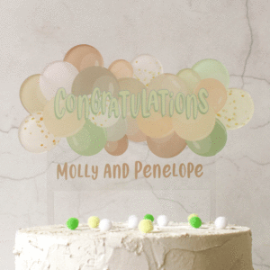 Personalised Cake Topper, Neutral Balloons