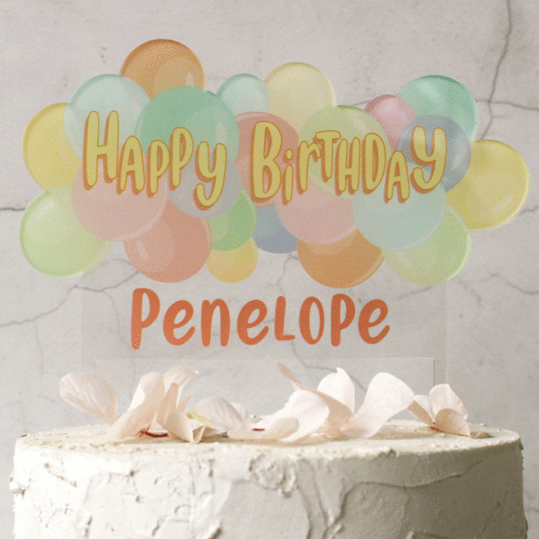 Personalised Pastel Balloon Cake Topper