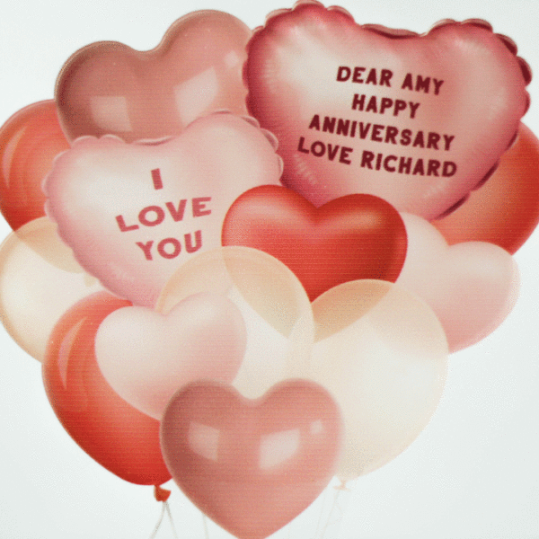 Balloon Card, Personalised Hearts